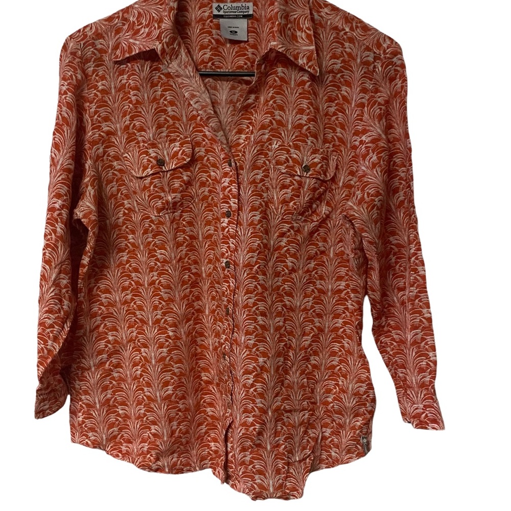 Columbia‎ Sportswear Button Front 3/4 Sleeve Floral Print Orange